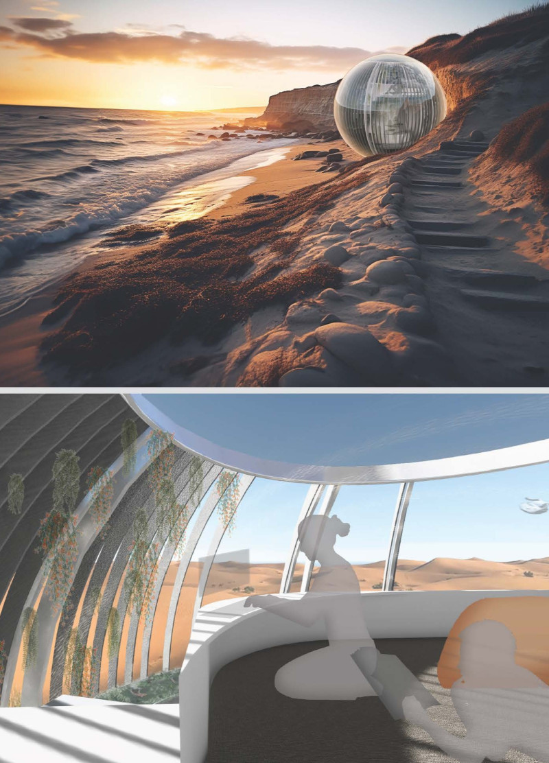 Spherical Living Space Featuring Recycled Glass and Solar Integration for Sustainable Communities