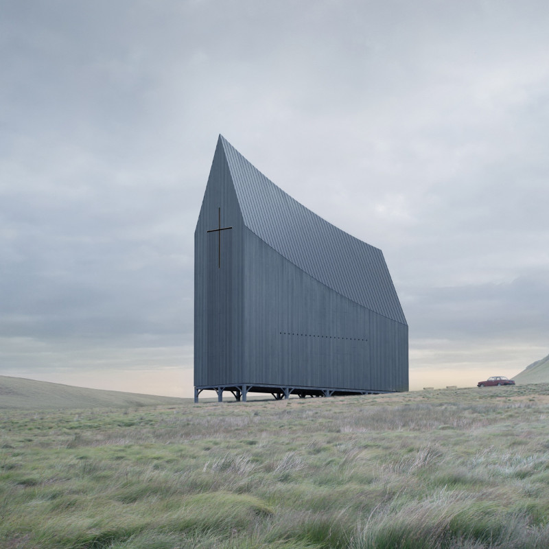 Charred Wooden Shingles and Angular Roofs Define a Community Space for Reflection and Gathering