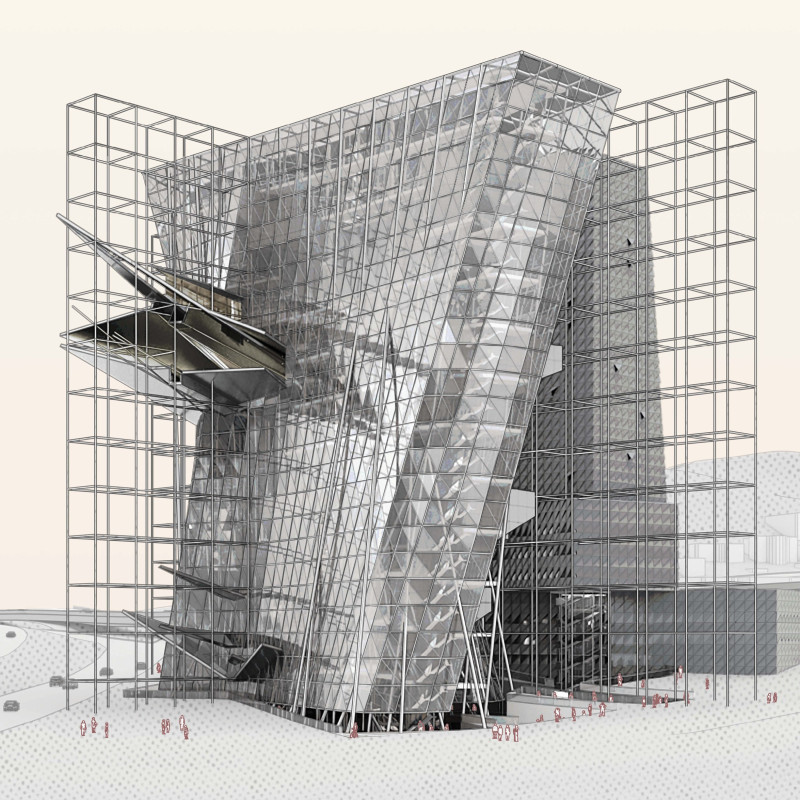 Charred Shingles Complement Steel Frame in Community Observation Structure