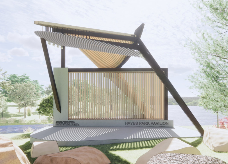 Charred Wood and Steel Canopy Creating Engaging Community Spaces