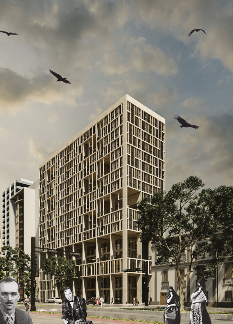 Charred Wooden Shingles and Concrete Facades in a Community-Centric Mixed-Use Development