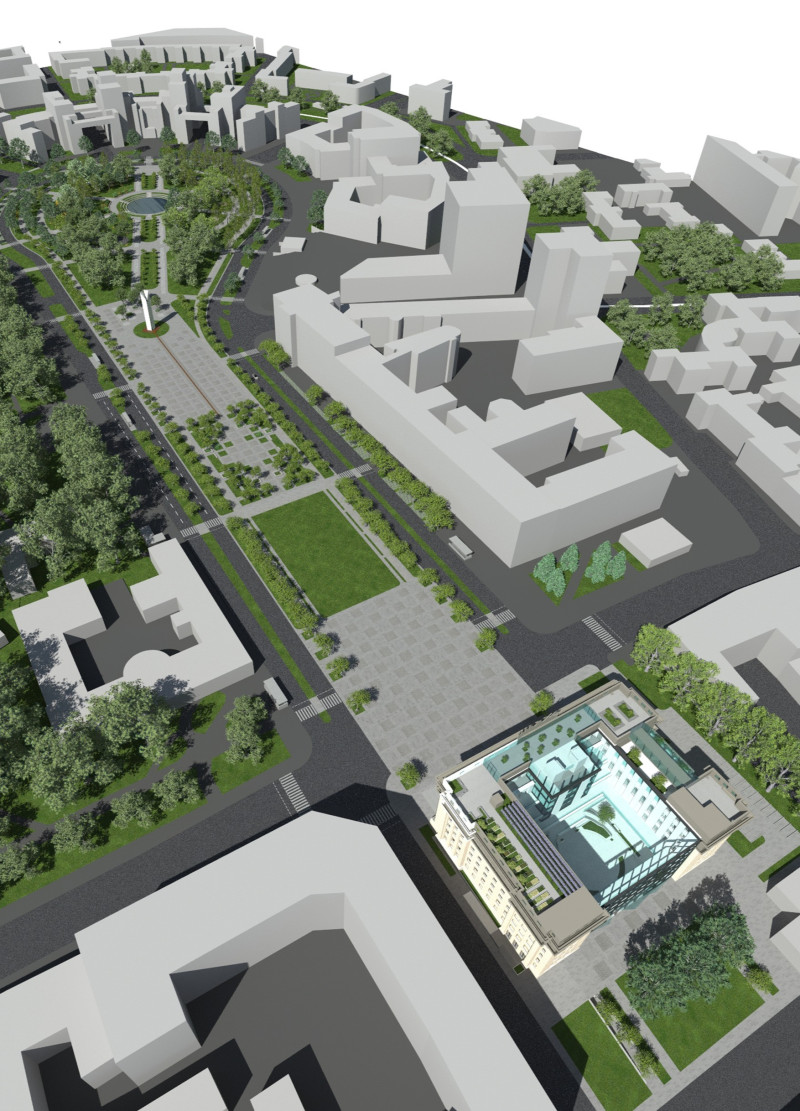 Atrium-Focused Urban Renewal with Sustainable Glass and Concrete Integration