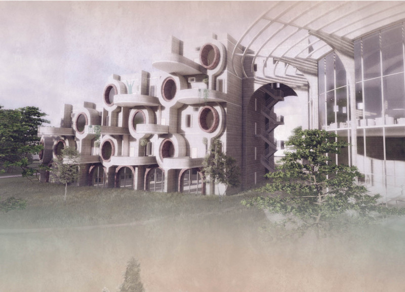 Charred Wooden Shingles and Green Roofing Systems Unite in a Community-Centric Hub