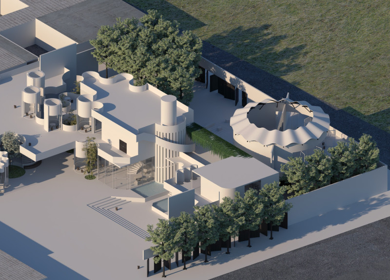 Flexible Community Hub Featuring Expansive Glass Panels and Green Roofs