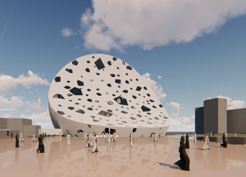 Perforated Composite Panels and Fluid Forms Create a Sustainable Community Space
