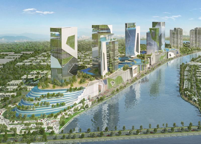 Vertical Gardens and Water Features in a Sustainable Mixed-Use Development