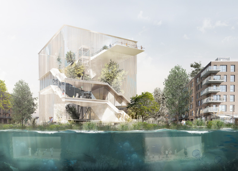 Kinetic Mesh Facade with Solar Panels Supporting Multifunctional Educational Space