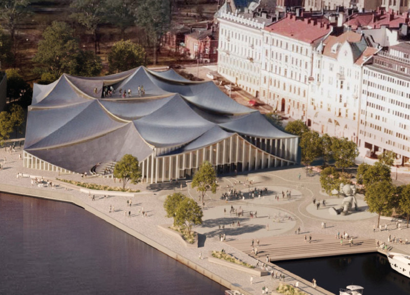 Curvilinear Forms and Membrane Roofs Define a Community Hub Crafted with Glass and Steel
