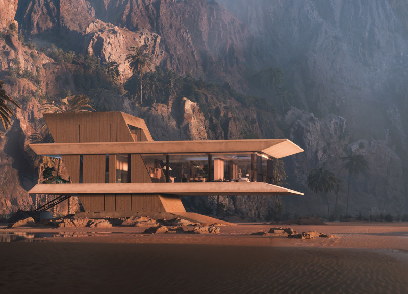 Endless Views Framed by Glass and Natural Stone in a Raised Coastal Retreat