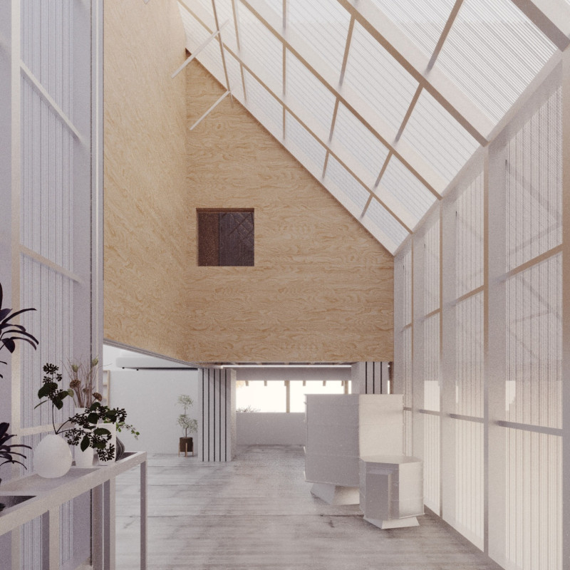 Translucent Polycarbonate Greenhouse Designed for Artistic Retreats with Natural Light and Earthy Textures