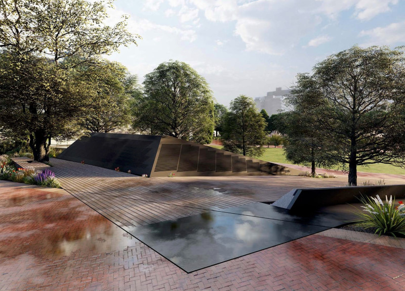 Engaging Memorial Crafted from Polished Granite and Sustainable Timber Ramps