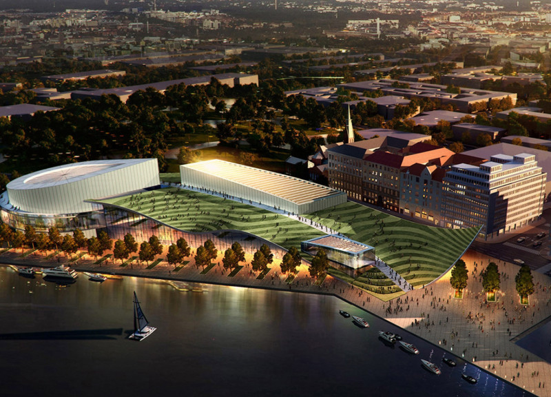 Serpentine Form Enhanced by Glass and Timber in a Waterfront Cultural Venue