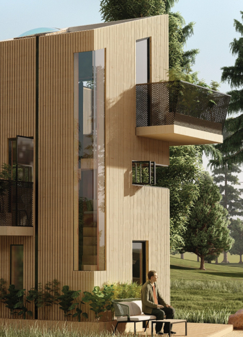 Charred Wooden Shingles and Green Roofs in Sustainable Micro-Living Solutions