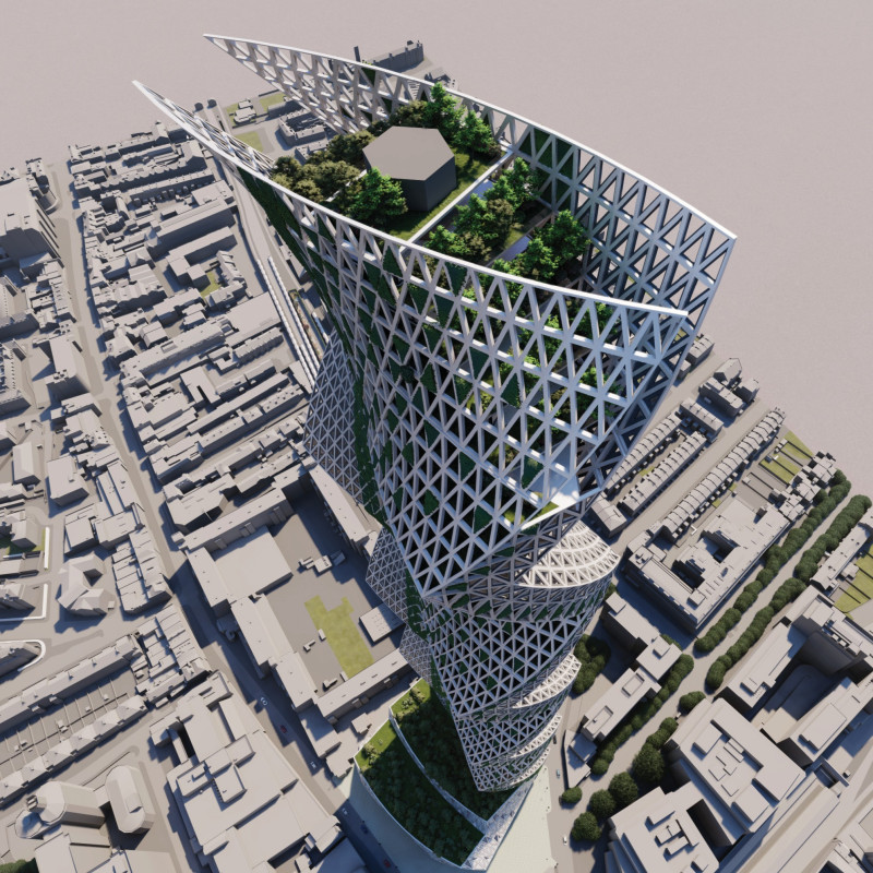 Exoskeleton Structure Featuring Titanium Dioxide and Vertical Gardens for Sustainable Urban Living