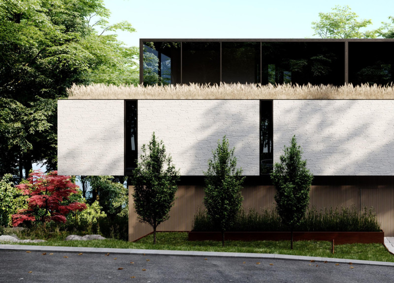 Charred Wooden Shingles and Green Roof Integration in a Modern Residential Design