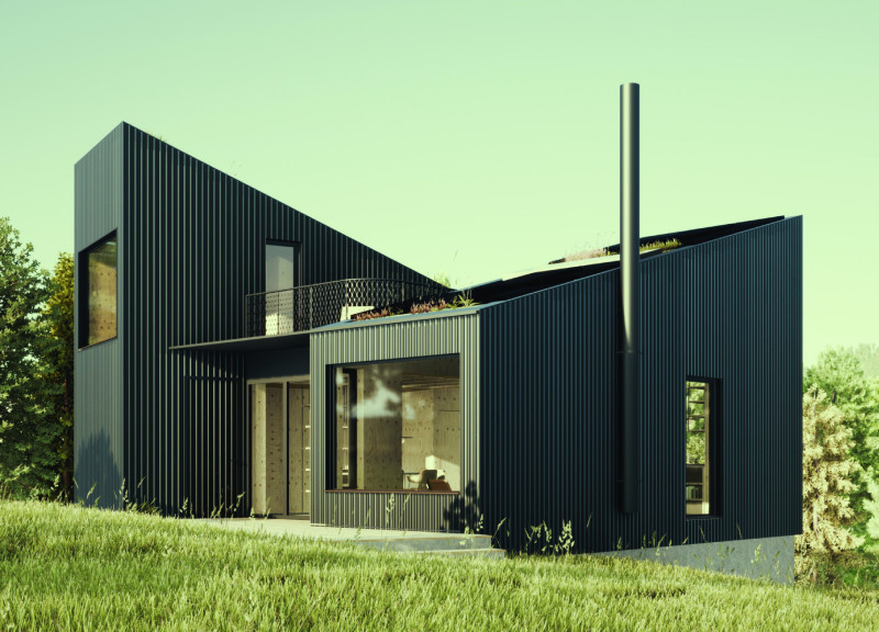 Charred Wooden Shingles and Corrugated Metal Frame Elevate Contemporary Living Spaces