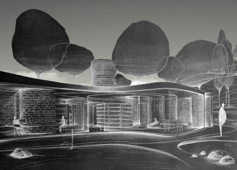 Cylindrical Structure Utilizing Stone and Glass for Enhanced Environmental Education