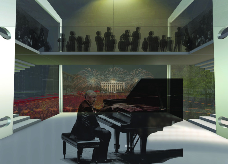 Elevated Community Hub Featuring Charred Wooden Shingles and Cross-Laminated Timber Panels