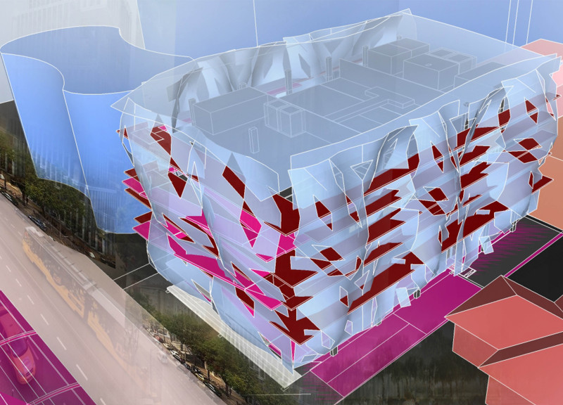 Pleated Concrete Facade with Biophilic Greenery in a Fashion Hub