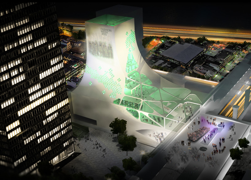 Dynamic LCD Façade and Spiral Circulation in Sustainable Community Space