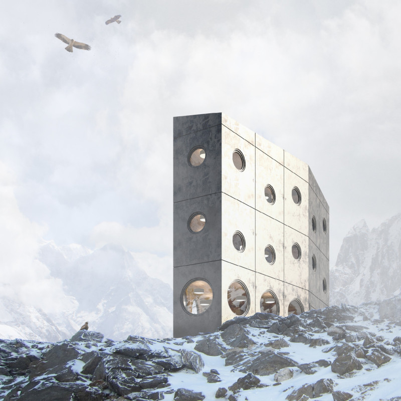 Circular Windows and Reinforced Concrete Enhance a Modular Shelter in the Himalayas