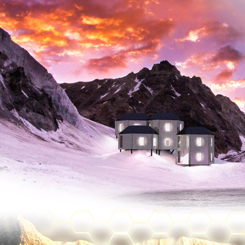 Hexagonal Modules Built with Aluminum and Cork for Sustainable Mountain Shelter