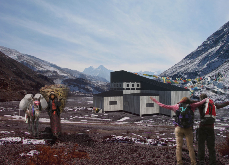 Cave-Like Retreat Constructed with Galvanized Steel and Wood Panels in the Himalayan Landscape