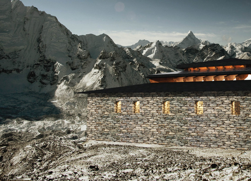 Floating Roofs and Sustainable Stone Veneer in a Communal Mountain Habitat
