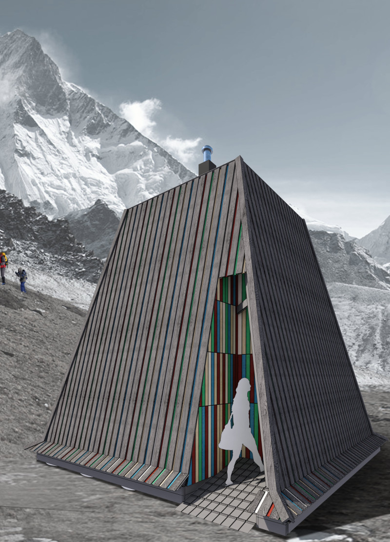 Translucent Pyramid Structure Utilizing Local Stone and Wood Integration for Mountain Shelter