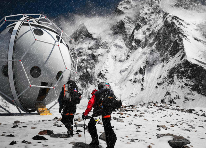 Hexagonal Shelter Constructed with Metal Alloy and Thermal Insulation for Himalayan Climbers