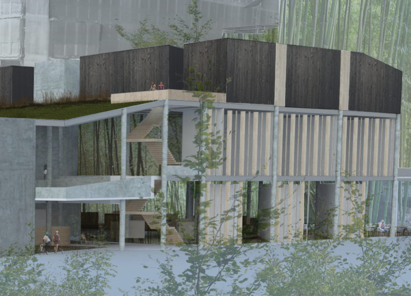 Charred Wooden Cladding and Bamboo Accents Define an Engaging Community Hub