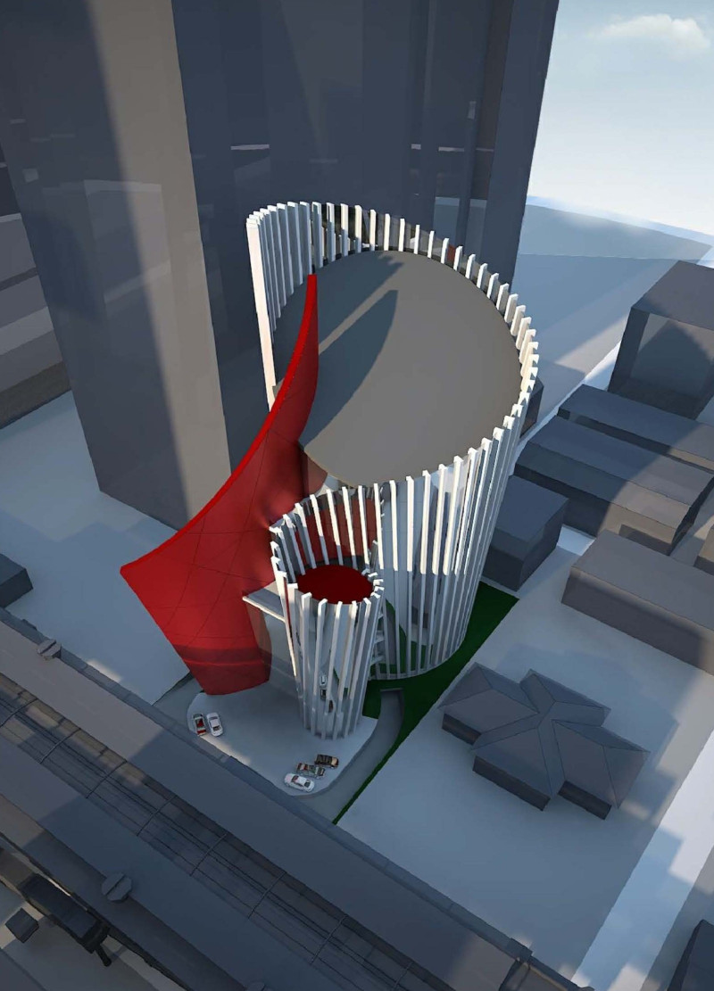 Curvilinear Facade of Glass and Metal Informed by Cultural Heritage in a Multi-Functional Hub