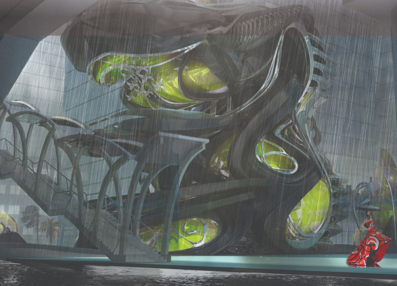 Bioluminescent Facade with Photocatalytic Materials Enhancing Retail and Exhibition Spaces