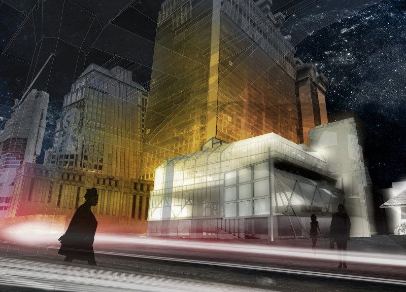 Charred Wood Shingles and Glass Facades in a Multifunctional Urban Space