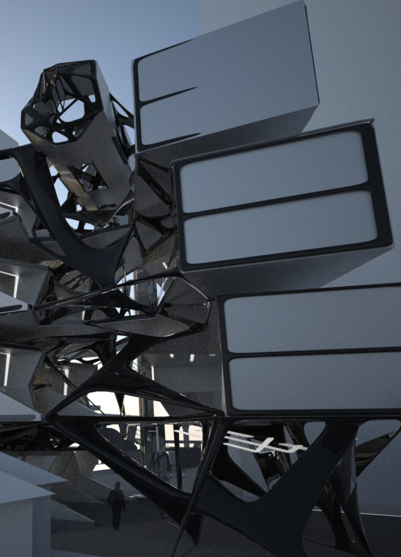 Charred Wood Seams and Glass Facades Defining a Multifunctional Urban Fashion Hub