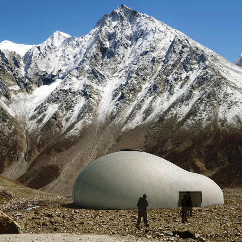 Textile Shell Structure Designed for Mountain Integration and Communal Living