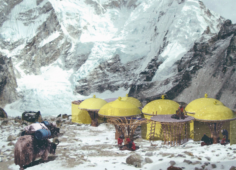 Translucent Fabric and Bamboo Framework Offering Modular Refuge in High-Altitude Terrain