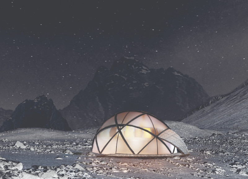 Translucent Geodesic Structure with Cross-Laminated Timber and Local Stone for Sustainable Mountain Retreat