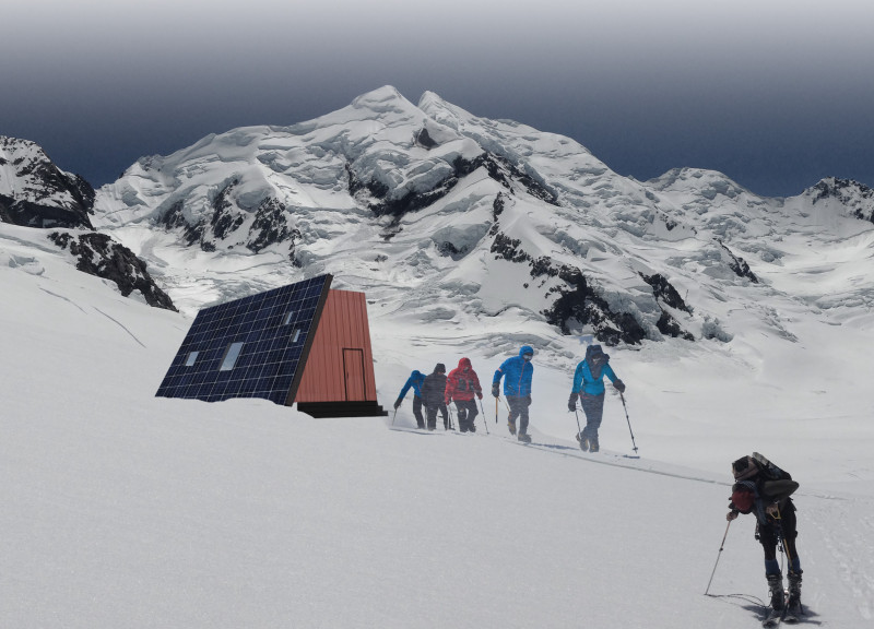 Triangular Roof Design Crafted with Stone Cladding and Sustainable Materials for Mountain Shelters