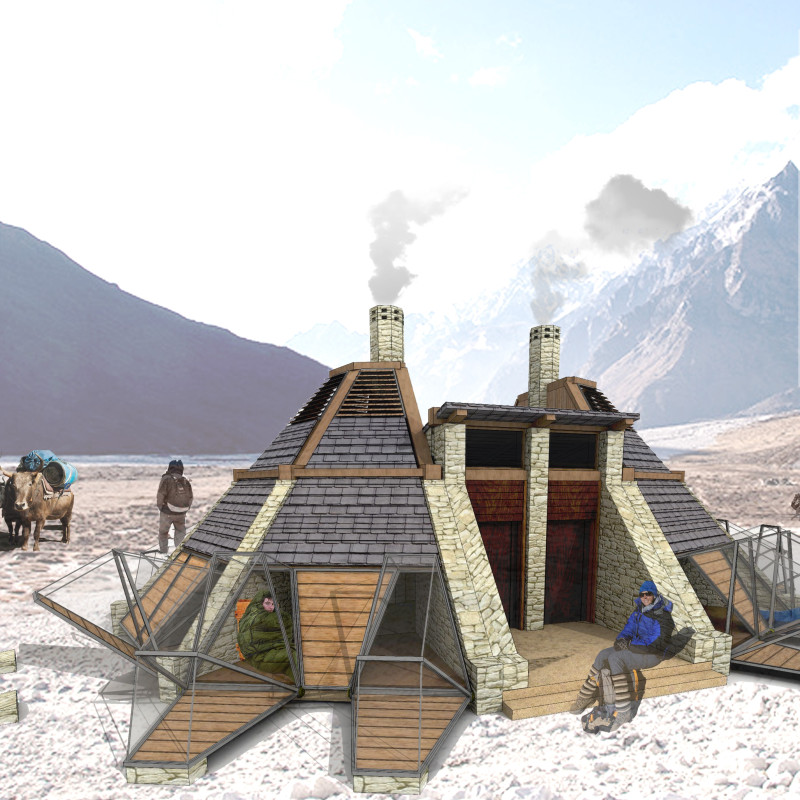 Retractable Sleeping Pods Crafted from Local Stone and Wood for Seasonal Shelter in High Altitudes