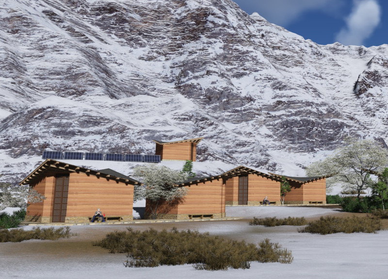 Rammed Earth Units with Parabolic Roofs for Sustainable Trekkers' Shelter