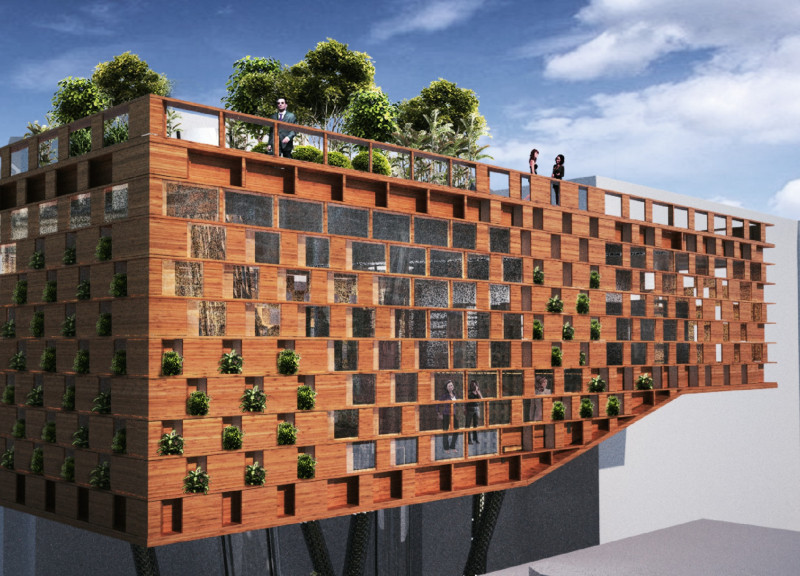 Charred Wooden Shingles and Biophilic Elements in a Community-Focused Space