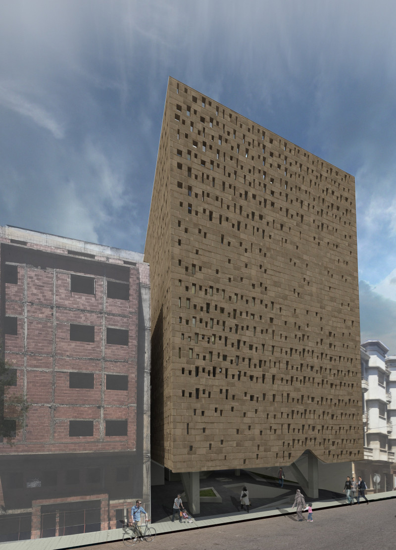 Perforated Brick Facade and Lightwells Define a Community Library Space