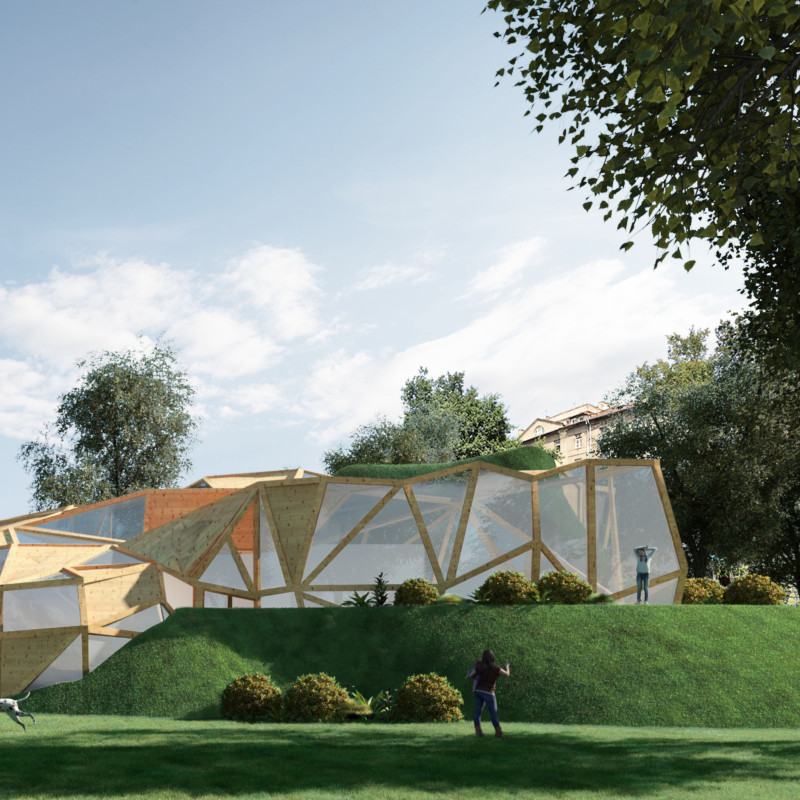 Cross-Laminated Timber Structure Harmonizing with Landscaped Play Areas