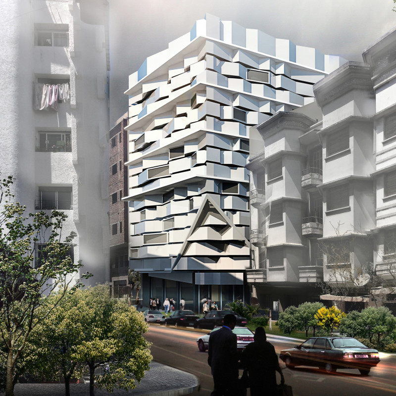 Folding Glass Facade and Corian Skin Enhancing Community Engagement in Urban Center