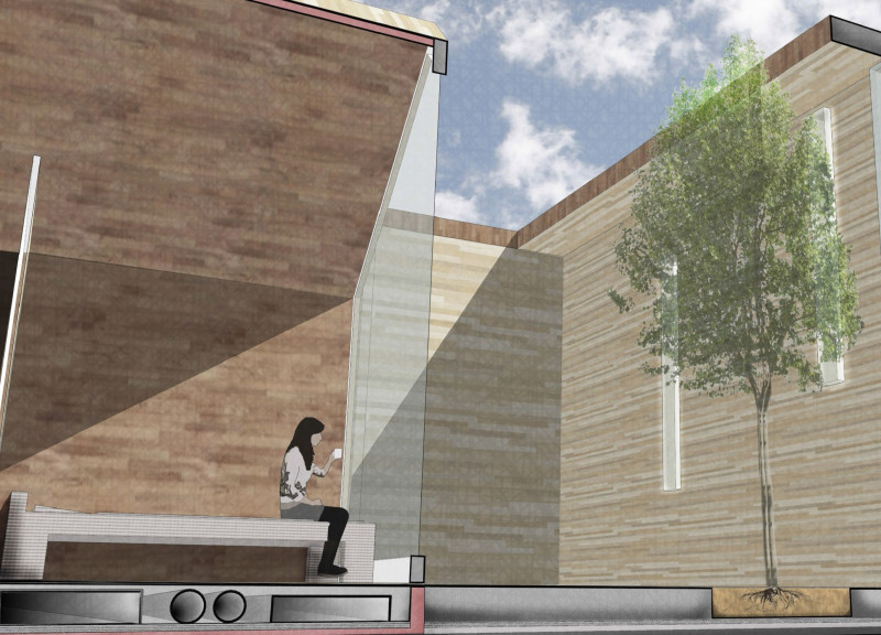 Charred Shingles and Vertical Gardens Enhance Urban Community Wellness Spaces