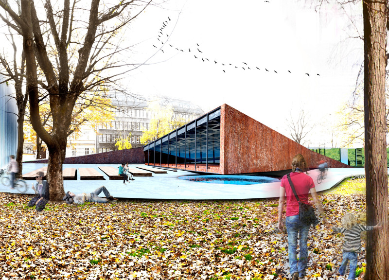 Gabion Stone Filters and Textured Brick Create a Sustainable Community Space in Urban Environment