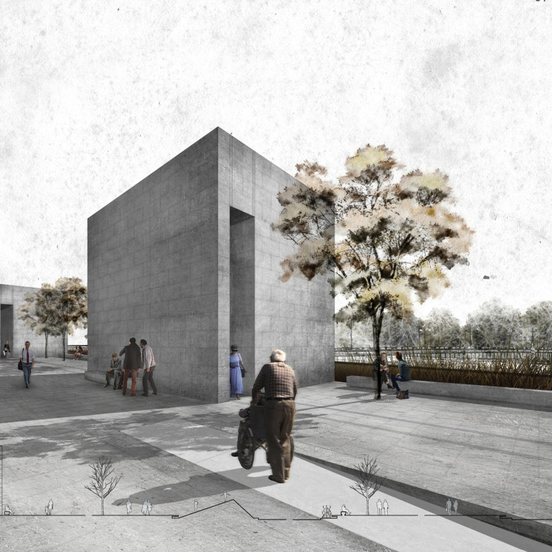 Charred Wood Shingles and Elevated Platforms Creating a Reflective Space for Commemoration