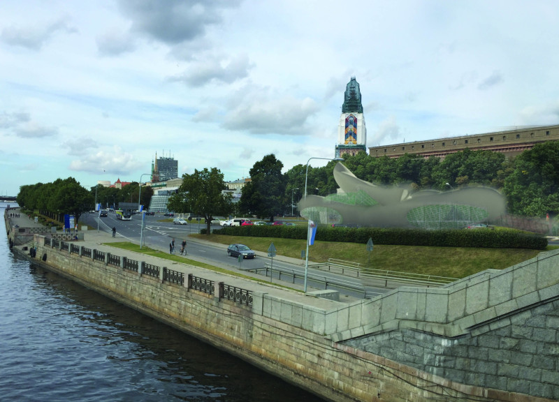 Recycled Concrete and Steel Ribs Forming a Connected Memorial Space