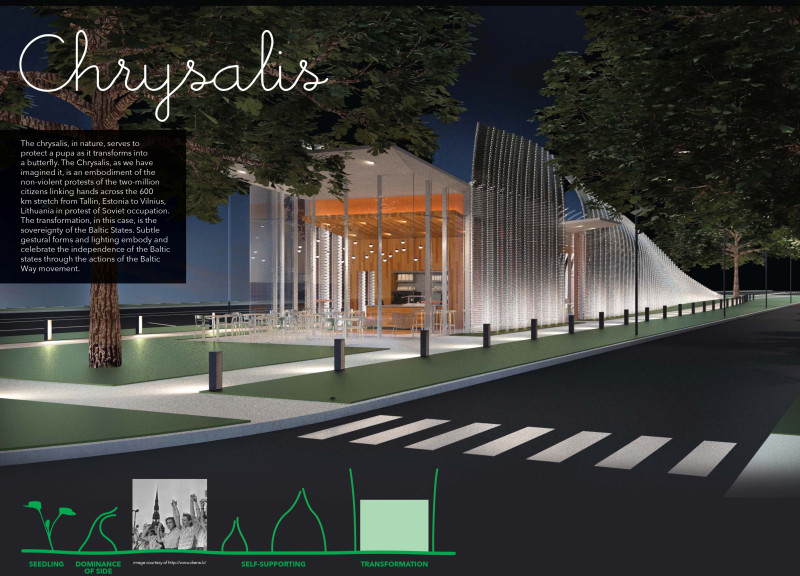 Suspended Metal Fins and Transparent Facades Define a Biophilic Urban Space